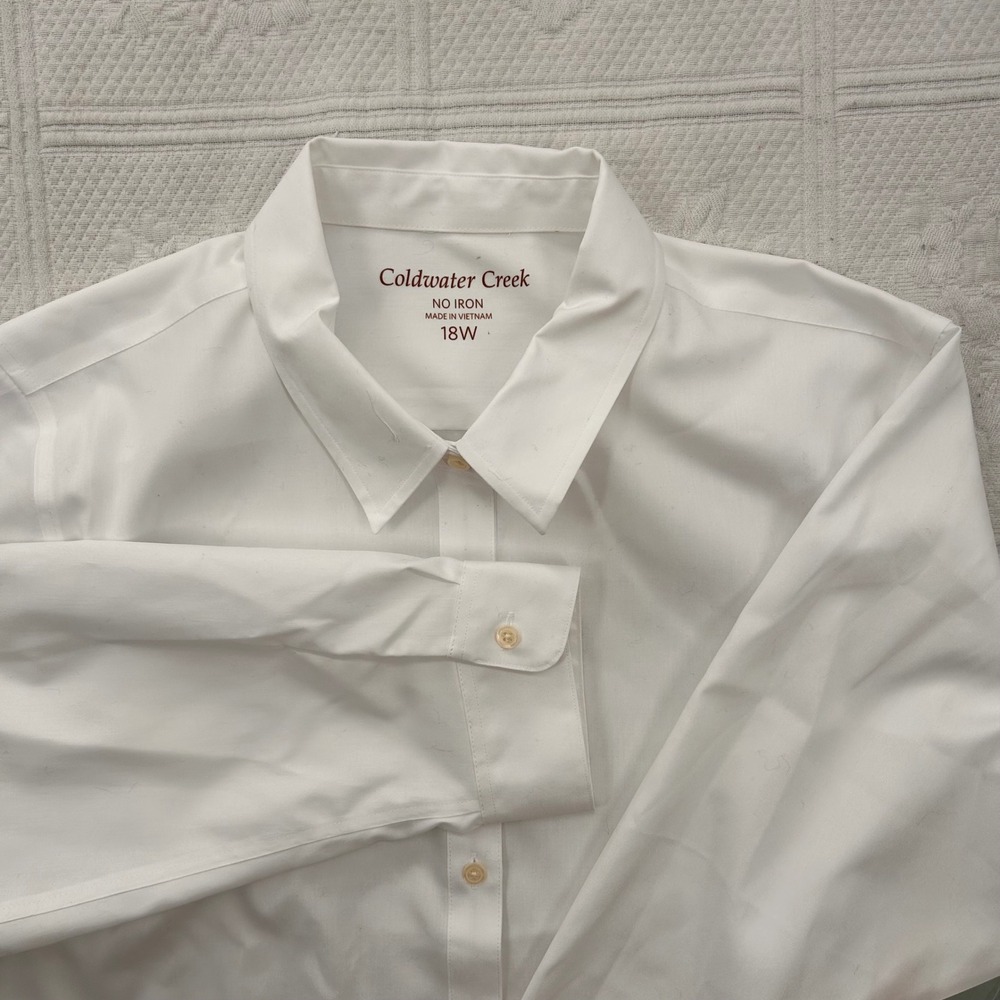 Coldwater Creek No Iron White Button Down Shirt Long Sleeve 18W Plus Size